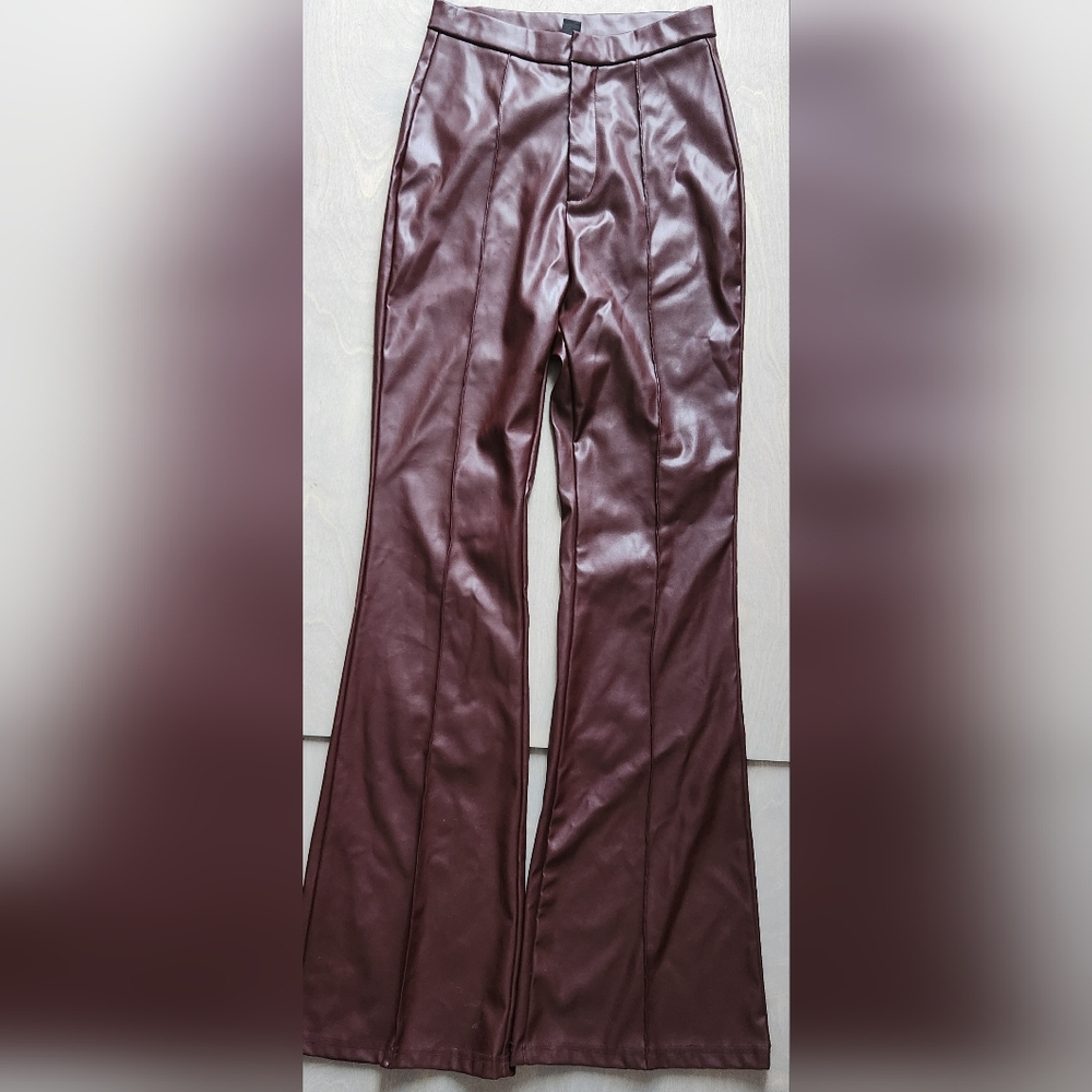 Tall size small Faux Leather Flare Pants high waisted pleated